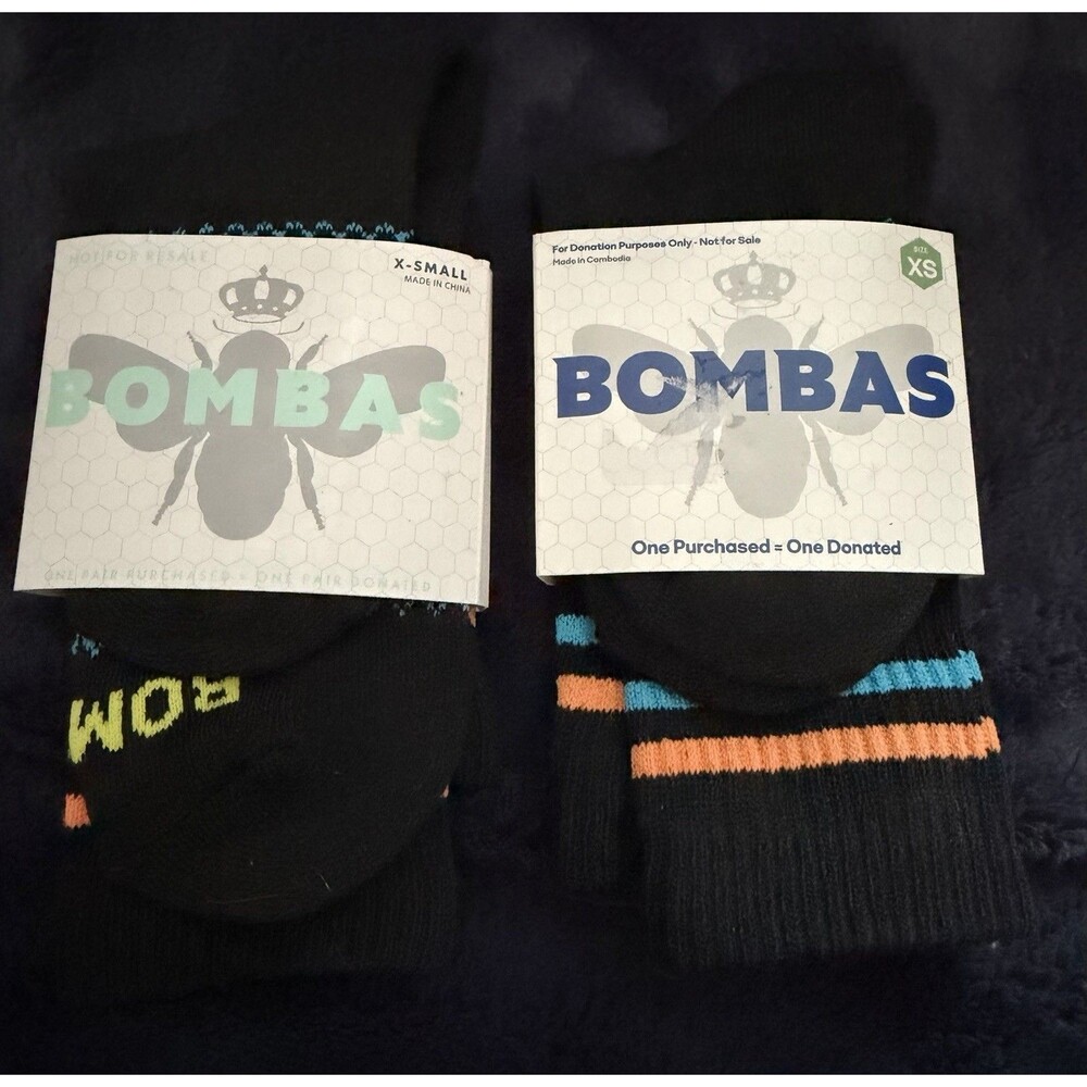 Bombas Socks Black Orange and Blue Stripe Size Extra Small 2 Pair Socks